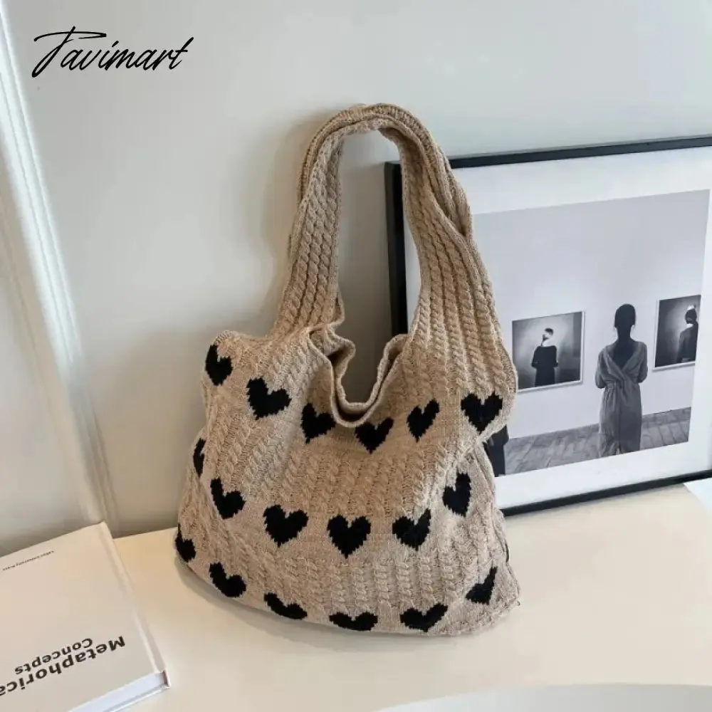 TAVIMART Large Capacity Fashion Shoulder Bag Female Woven Heart Casual  Handbag Harajuku Style Fresh High Quality Shopping Bag
