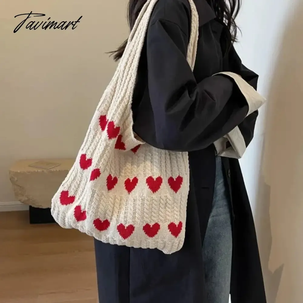 TAVIMART Large Capacity Fashion Shoulder Bag Female Woven Heart Casual  Handbag Harajuku Style Fresh High Quality Shopping Bag