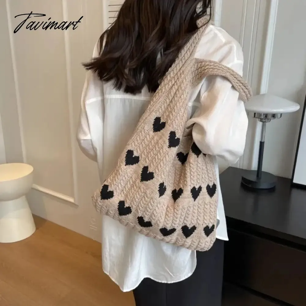 TAVIMART Large Capacity Fashion Shoulder Bag Female Woven Heart Casual  Handbag Harajuku Style Fresh High Quality Shopping Bag