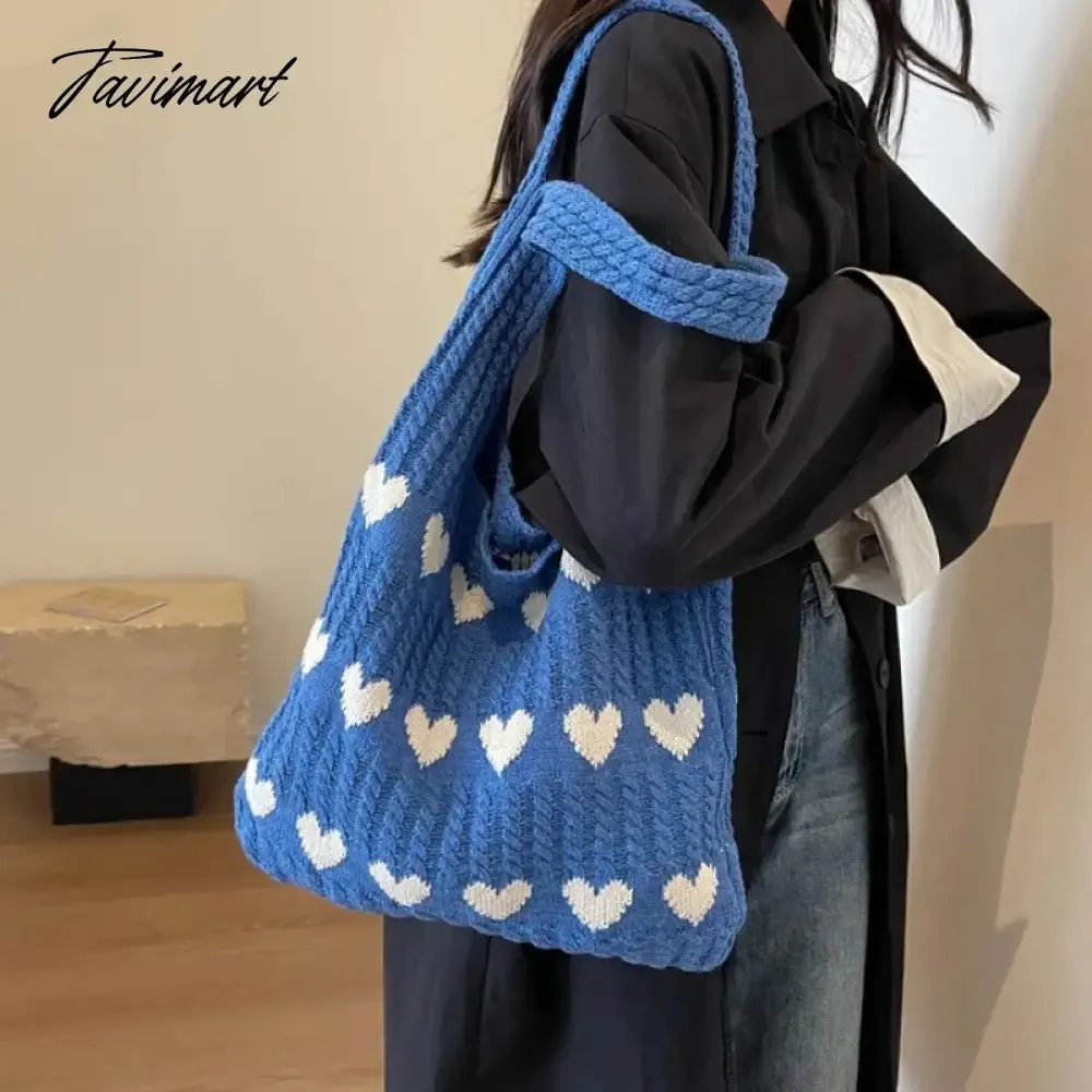 TAVIMART Large Capacity Fashion Shoulder Bag Female Woven Heart Casual  Handbag Harajuku Style Fresh High Quality Shopping Bag