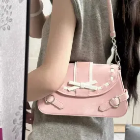 TAVIMART  -  Pink Y2k Womens Shoulder Bag Elegant Fashion Casual Bow Sweet Handbags Exquisite Literary Korean Style New Aesthetic Bag