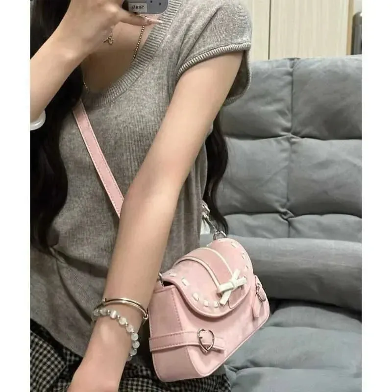 TAVIMART  -  Pink Y2k Womens Shoulder Bag Elegant Fashion Casual Bow Sweet Handbags Exquisite Literary Korean Style New Aesthetic Bag