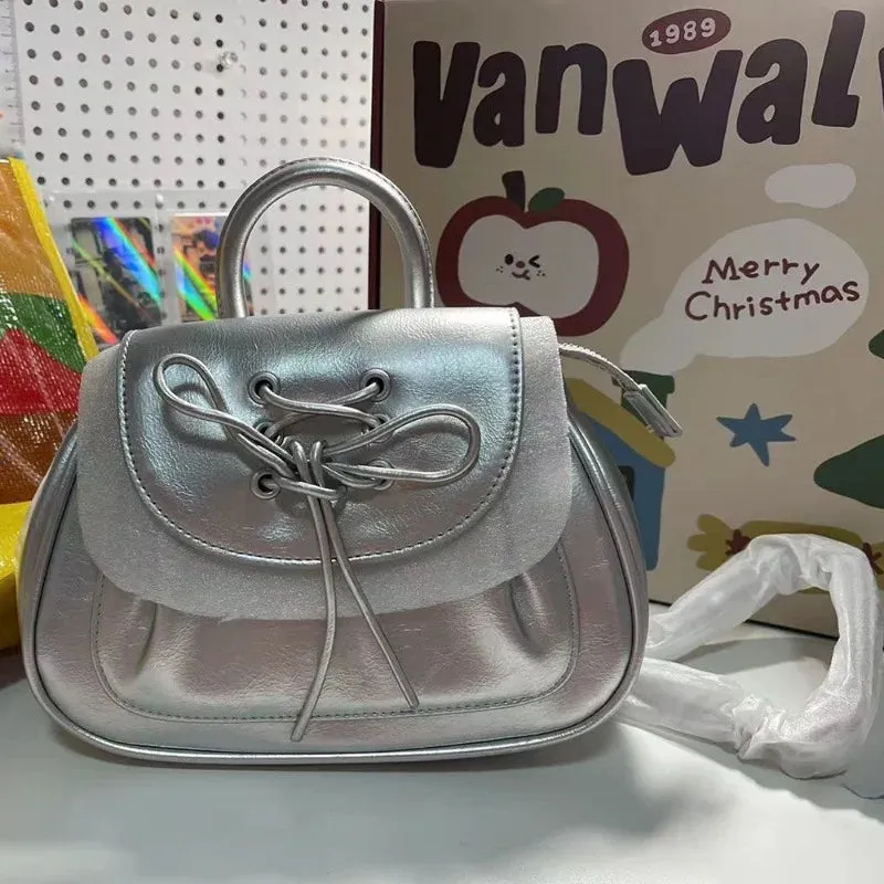 TAVIMART  -  Silver Fashion Womens Shoulder Bag College Style Vintage Small Leather Backpack Sweet Cute Summer Casual Commuter Girl Bag