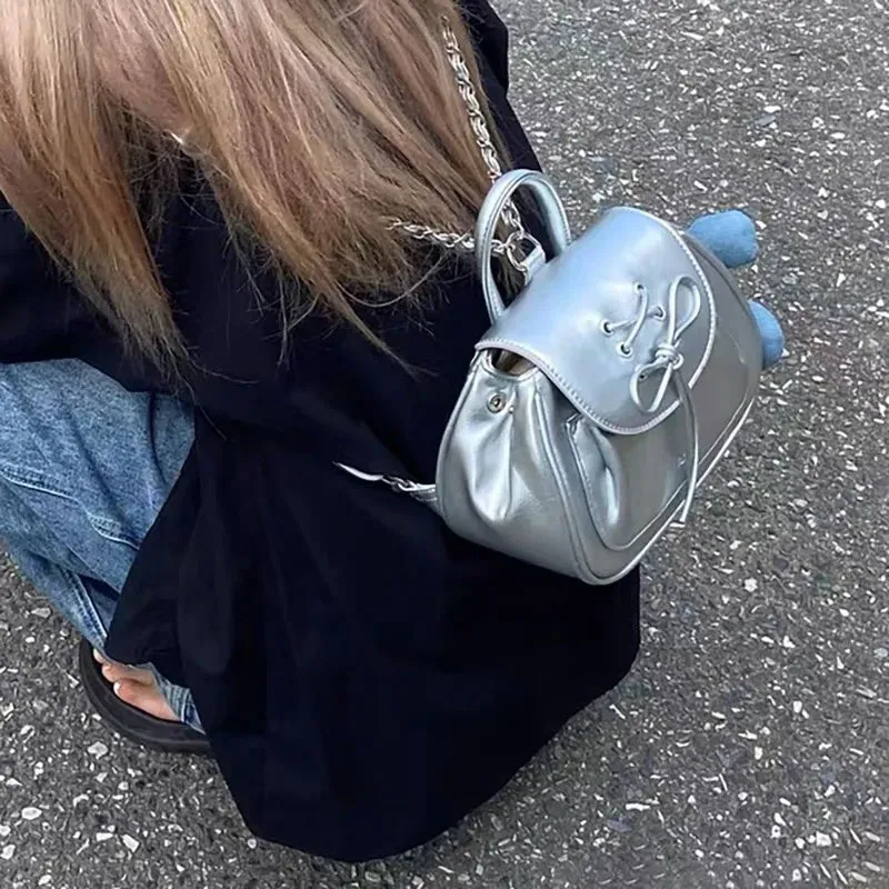 TAVIMART  -  Silver Fashion Womens Shoulder Bag College Style Vintage Small Leather Backpack Sweet Cute Summer Casual Commuter Girl Bag
