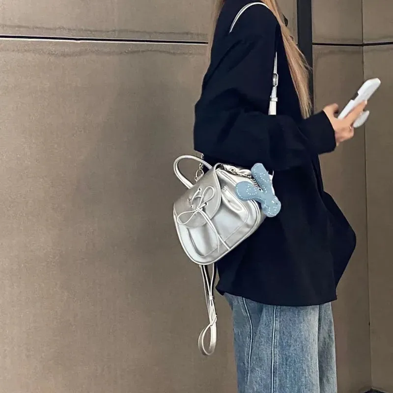 TAVIMART  -  Silver Fashion Womens Shoulder Bag College Style Vintage Small Leather Backpack Sweet Cute Summer Casual Commuter Girl Bag