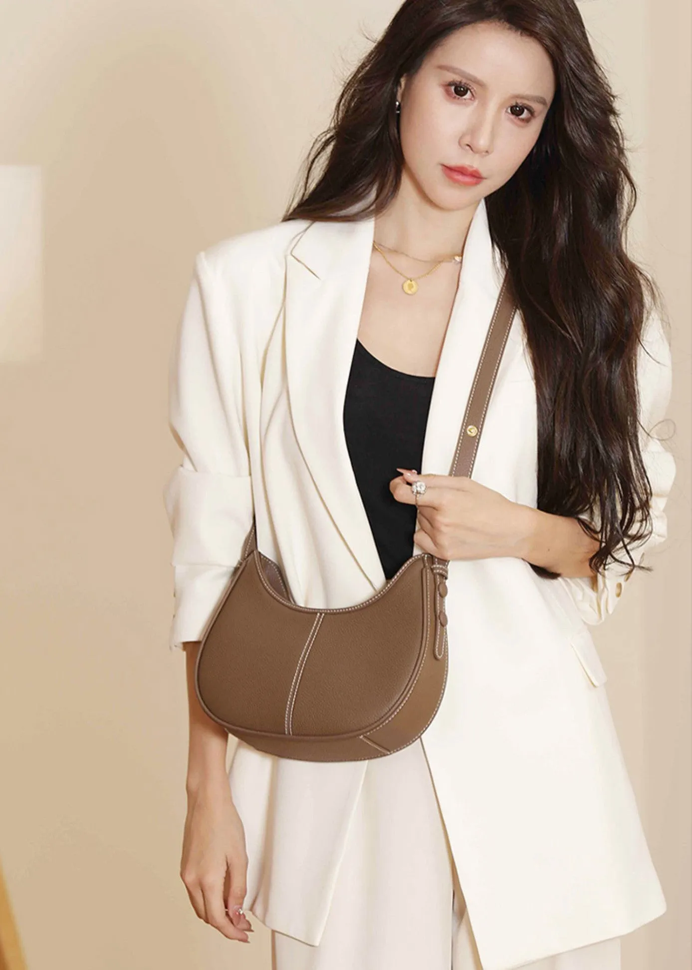 Top Grain Leather Hobo Shoulder Bag