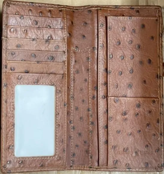 Top Notch Accessories 119BR Brown Full Quill Ostrich Print w/Star Concho Wallet