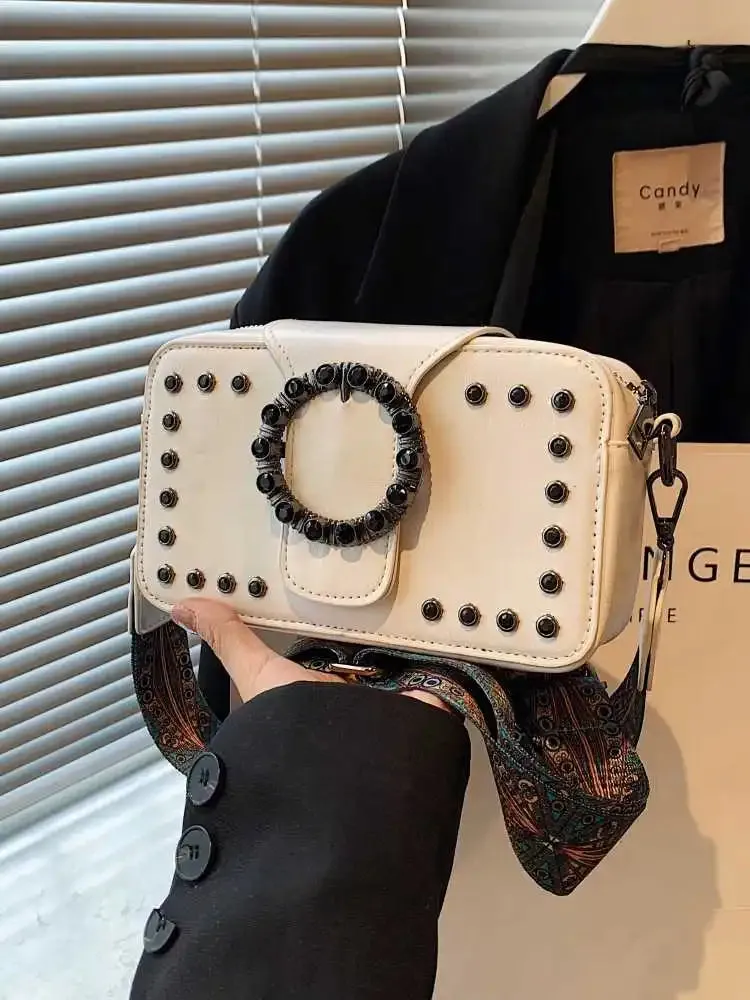 Uniwim Retro Premium Rivet Style Crossbody Bag For Women New Trendy Fashion Small Square Bag Casual Versatile Solid Color Shoulder Bag