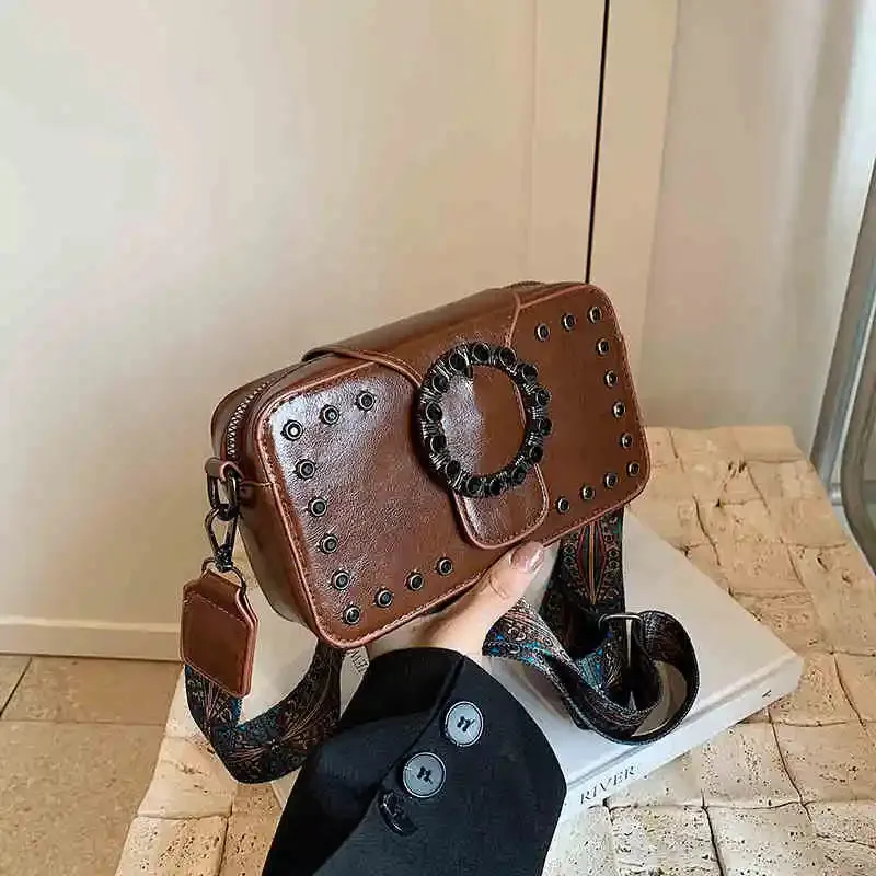 Uniwim Retro Premium Rivet Style Crossbody Bag For Women New Trendy Fashion Small Square Bag Casual Versatile Solid Color Shoulder Bag
