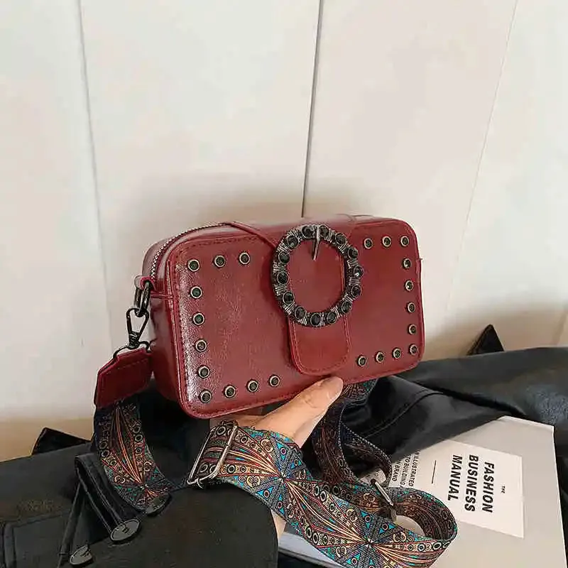 Uniwim Retro Premium Rivet Style Crossbody Bag For Women New Trendy Fashion Small Square Bag Casual Versatile Solid Color Shoulder Bag