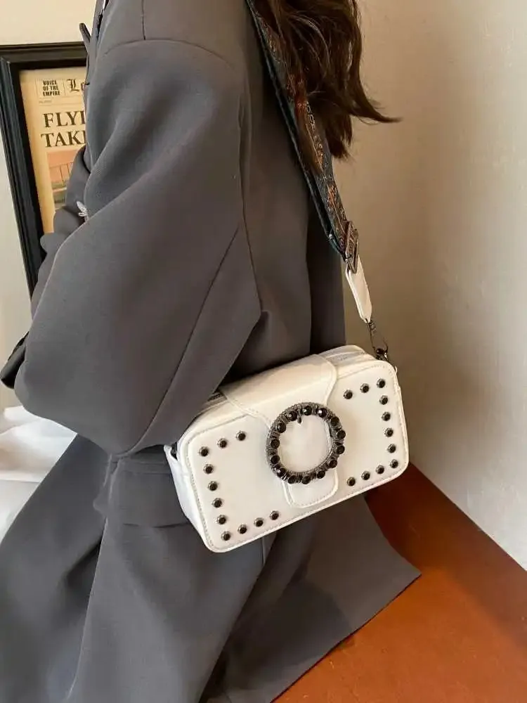 Uniwim Retro Premium Rivet Style Crossbody Bag For Women New Trendy Fashion Small Square Bag Casual Versatile Solid Color Shoulder Bag