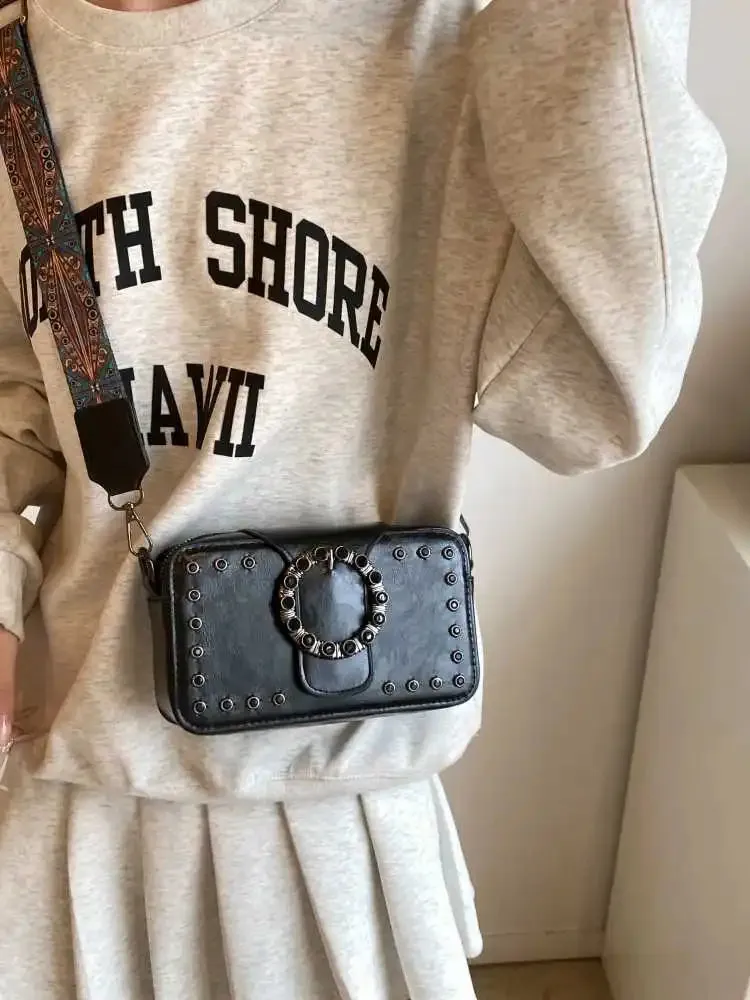 Uniwim Retro Premium Rivet Style Crossbody Bag For Women New Trendy Fashion Small Square Bag Casual Versatile Solid Color Shoulder Bag
