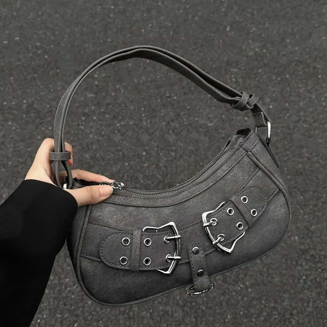 Uniwim Sweet Cool Denim Grey Shoulder Bag Women Y2k Grunge Hot Girls Casual Handbag Lady Vintage Versatile Underarm Bag Autumn