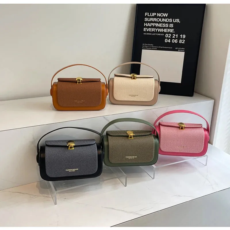 Uniwim Women Korean Fashion Contrast Crossbody Bag Personalized Lock Buckle Urban Simple Style One Shoulder Bag Casual Handbag Trendy