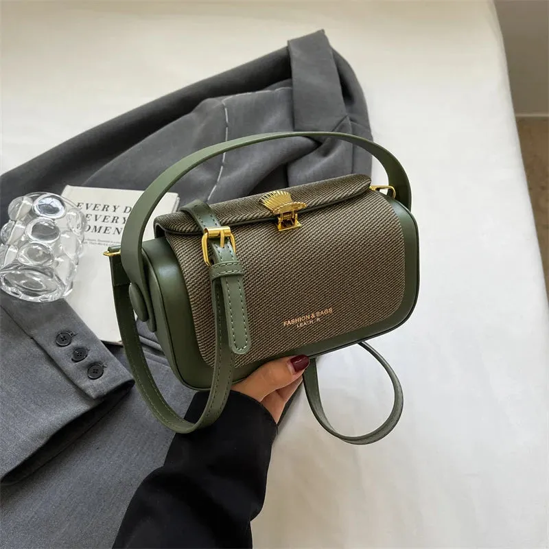 Uniwim Women Korean Fashion Contrast Crossbody Bag Personalized Lock Buckle Urban Simple Style One Shoulder Bag Casual Handbag Trendy