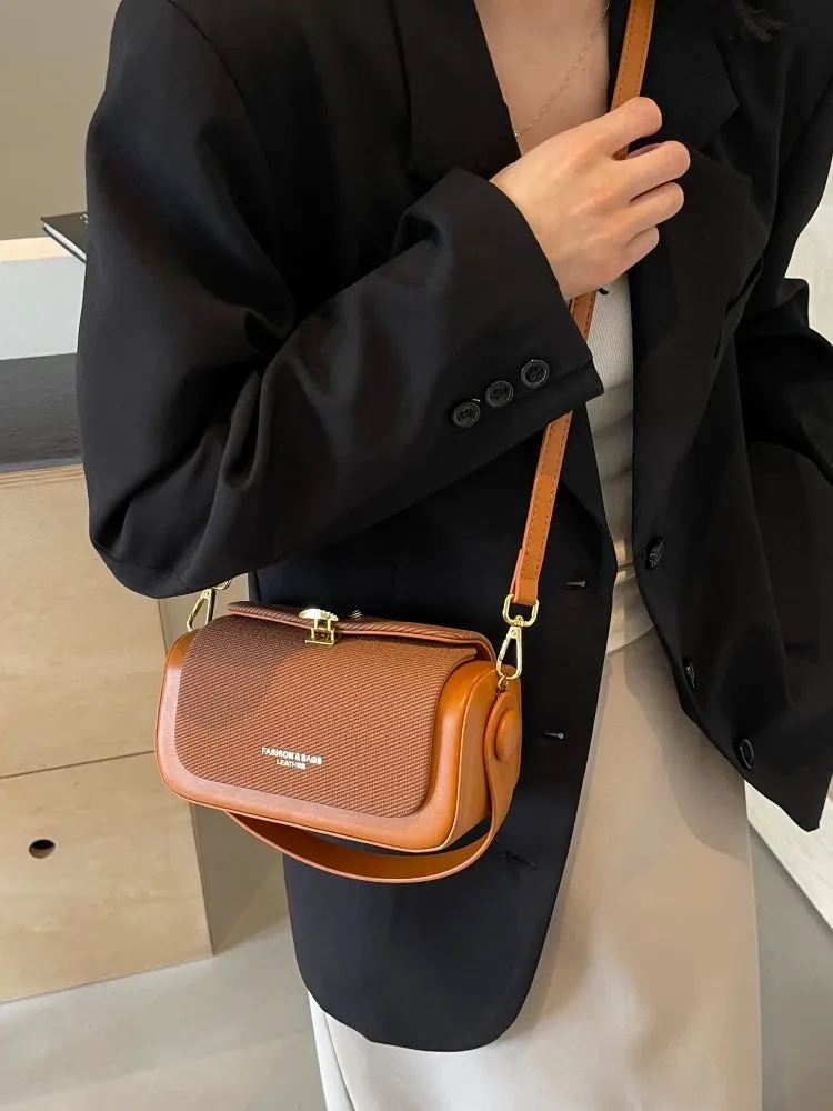 Uniwim Women Korean Fashion Contrast Crossbody Bag Personalized Lock Buckle Urban Simple Style One Shoulder Bag Casual Handbag Trendy