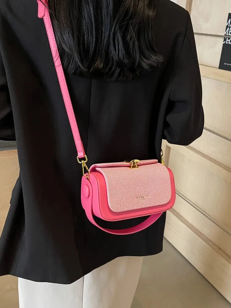 Uniwim Women Korean Fashion Contrast Crossbody Bag Personalized Lock Buckle Urban Simple Style One Shoulder Bag Casual Handbag Trendy
