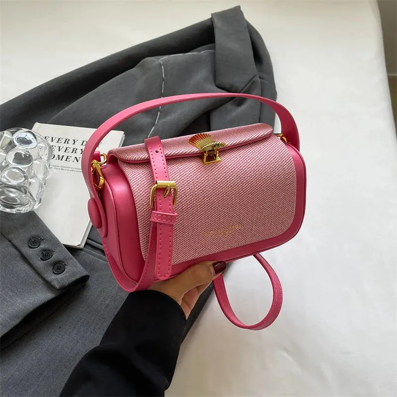 Uniwim Women Korean Fashion Contrast Crossbody Bag Personalized Lock Buckle Urban Simple Style One Shoulder Bag Casual Handbag Trendy