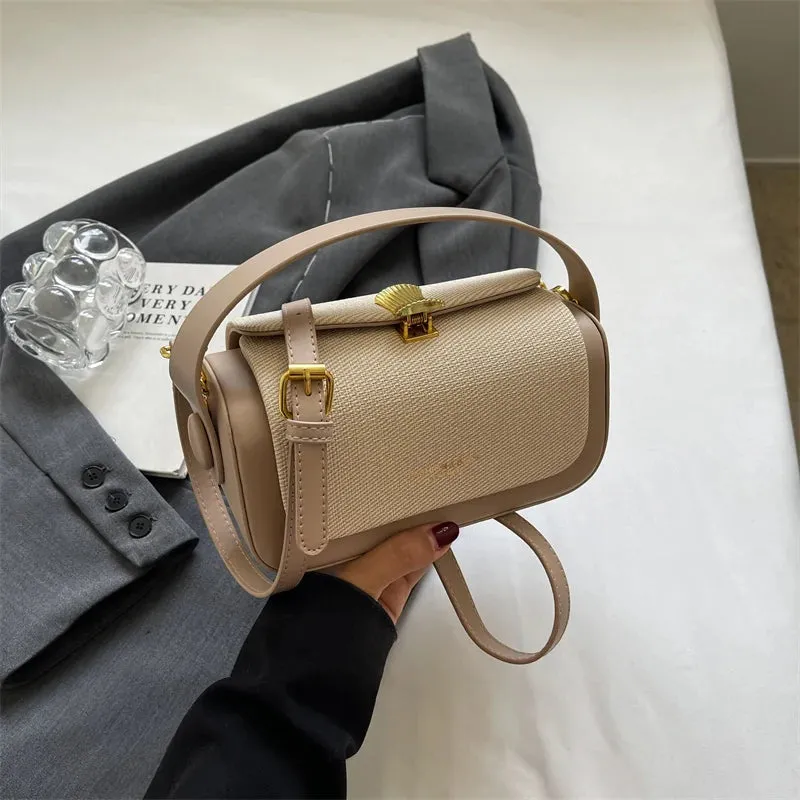 Uniwim Women Korean Fashion Contrast Crossbody Bag Personalized Lock Buckle Urban Simple Style One Shoulder Bag Casual Handbag Trendy