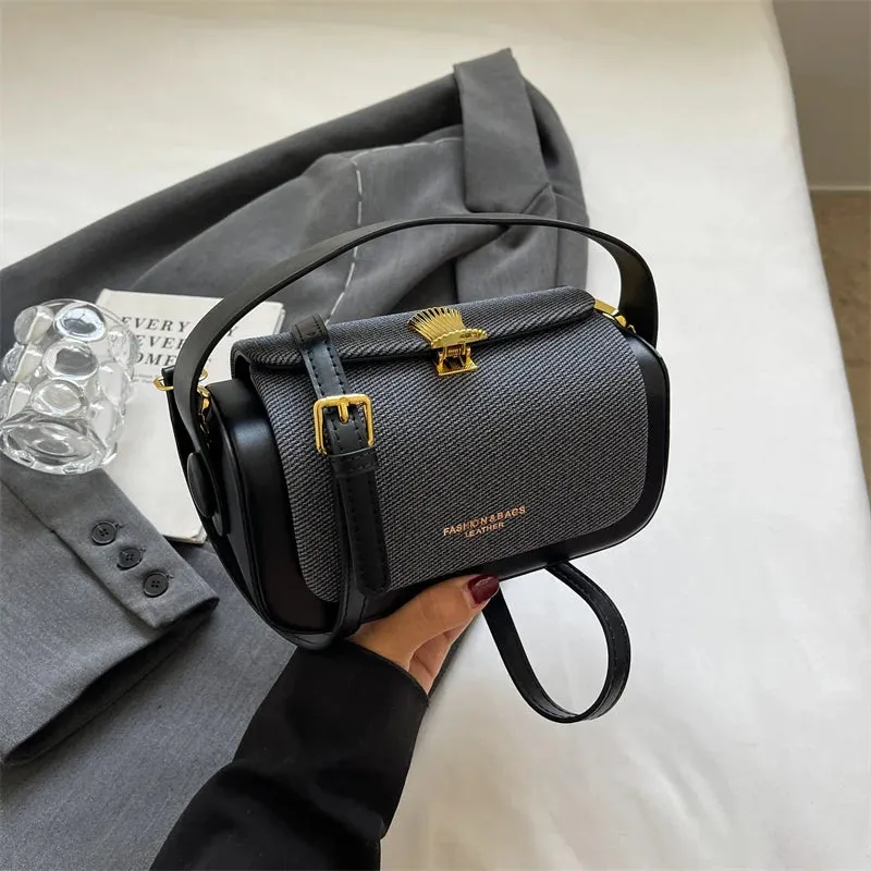 Uniwim Women Korean Fashion Contrast Crossbody Bag Personalized Lock Buckle Urban Simple Style One Shoulder Bag Casual Handbag Trendy