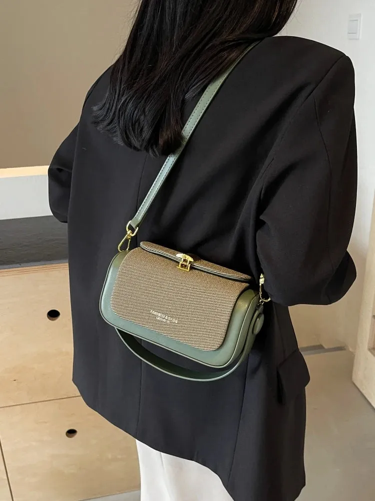 Uniwim Women Korean Fashion Contrast Crossbody Bag Personalized Lock Buckle Urban Simple Style One Shoulder Bag Casual Handbag Trendy