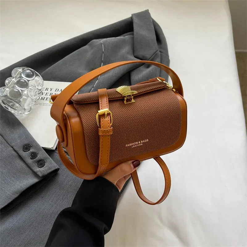 Uniwim Women Korean Fashion Contrast Crossbody Bag Personalized Lock Buckle Urban Simple Style One Shoulder Bag Casual Handbag Trendy