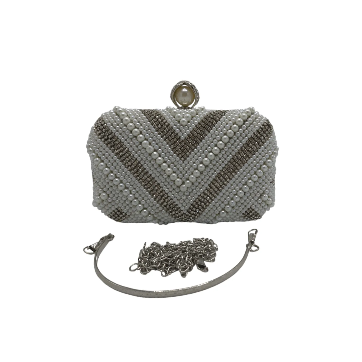 V shaped Pearl Beaded Clutch