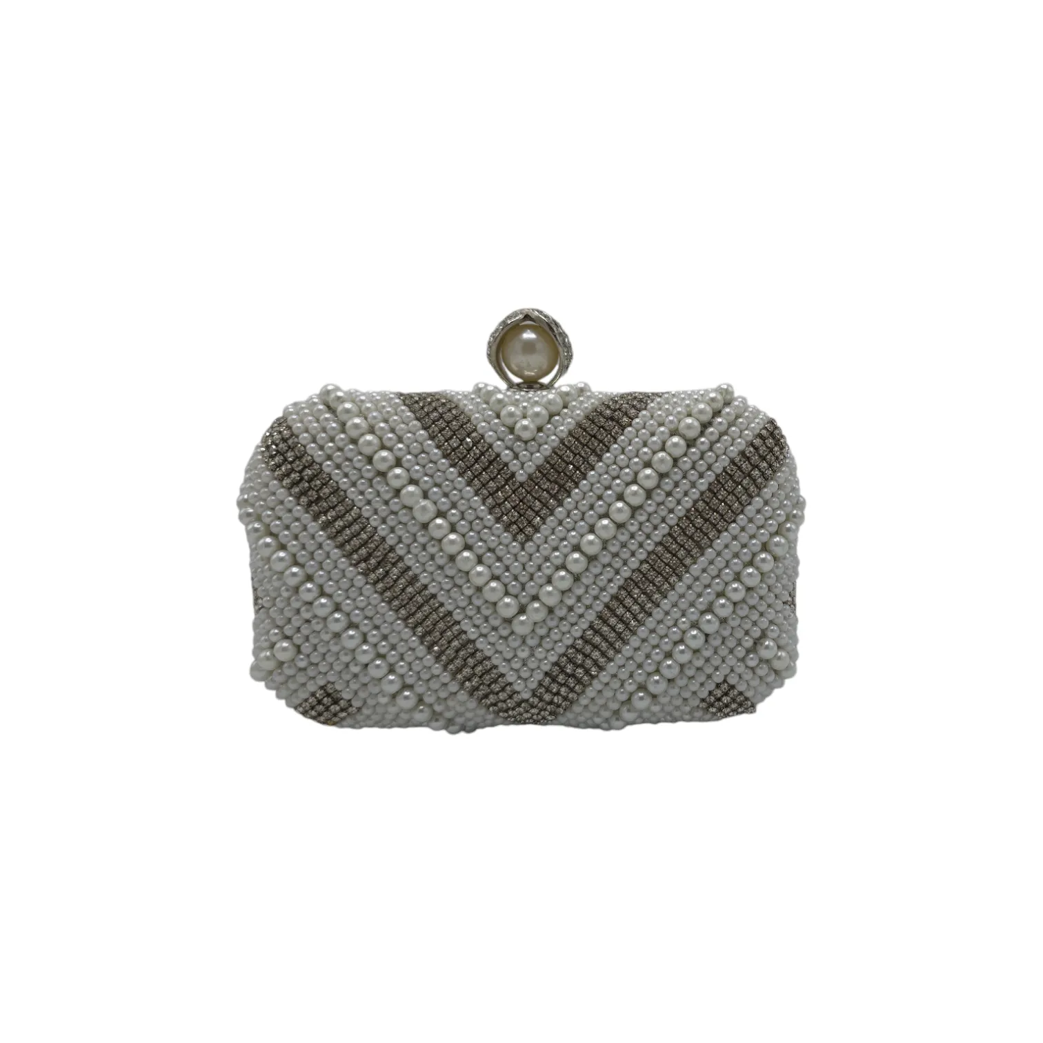 V shaped Pearl Beaded Clutch