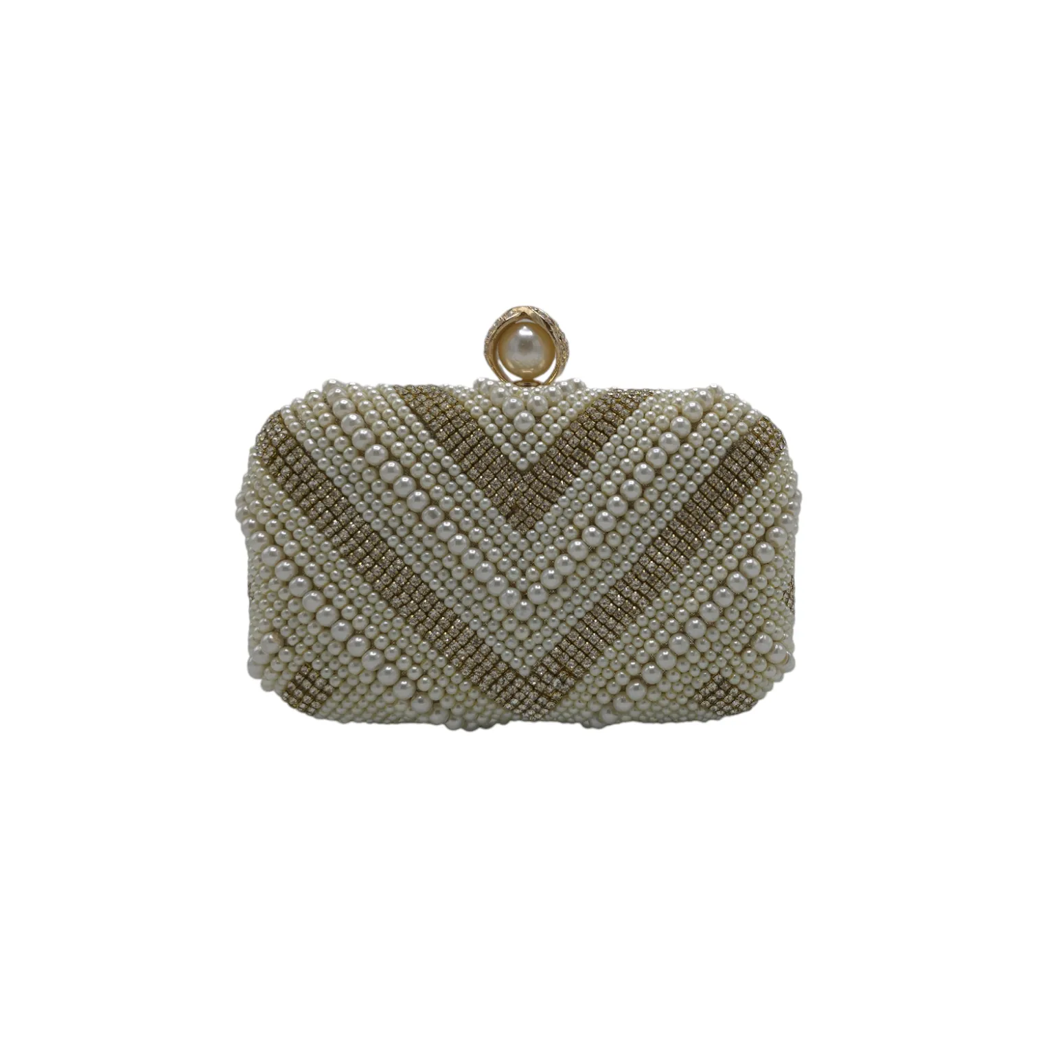 V shaped Pearl Beaded Clutch