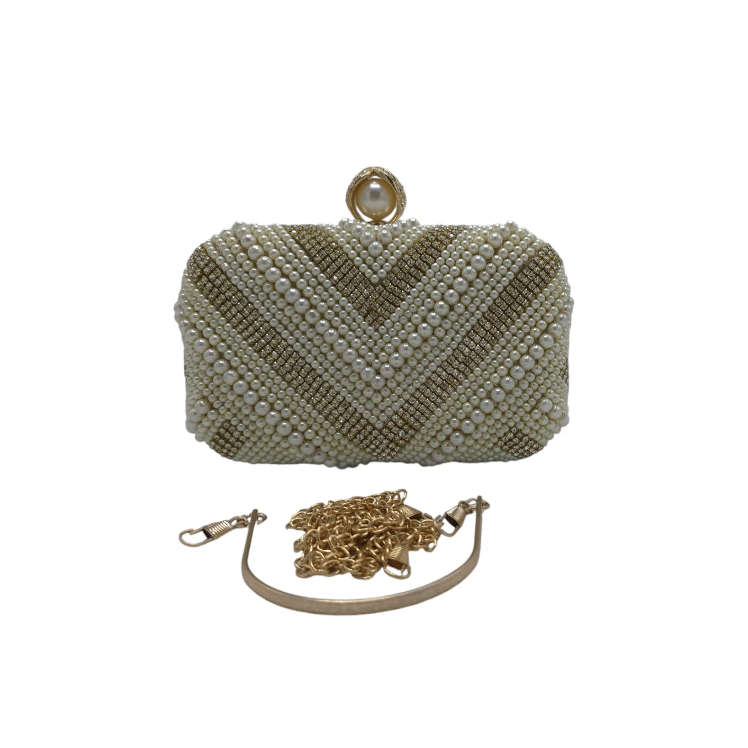 V shaped Pearl Beaded Clutch