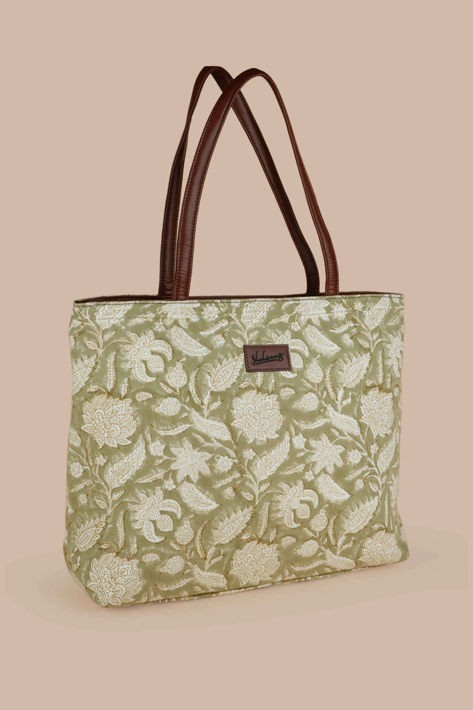 Vintage Valley Hand Block Printed Green Classic Tote Bag