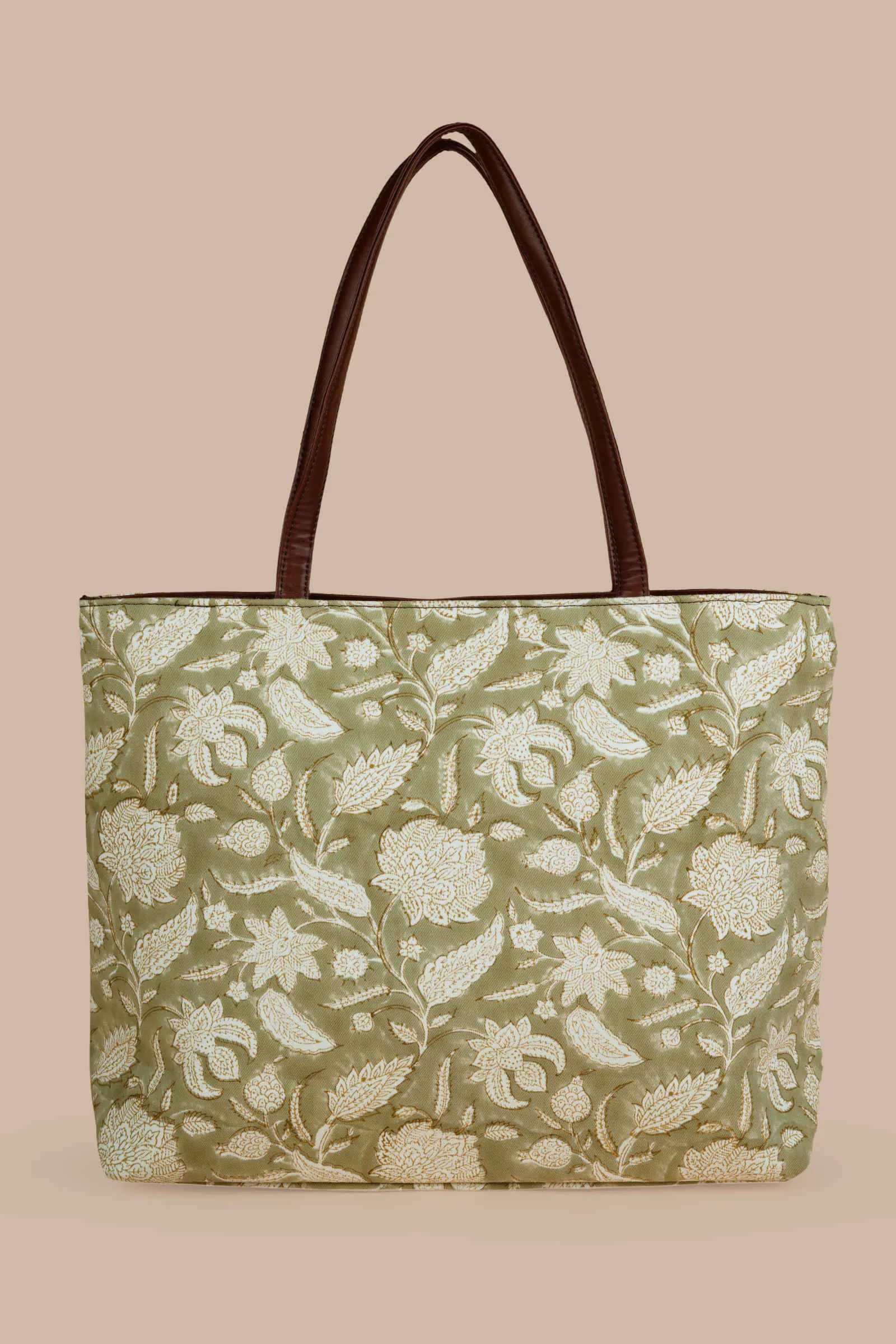 Vintage Valley Hand Block Printed Green Classic Tote Bag