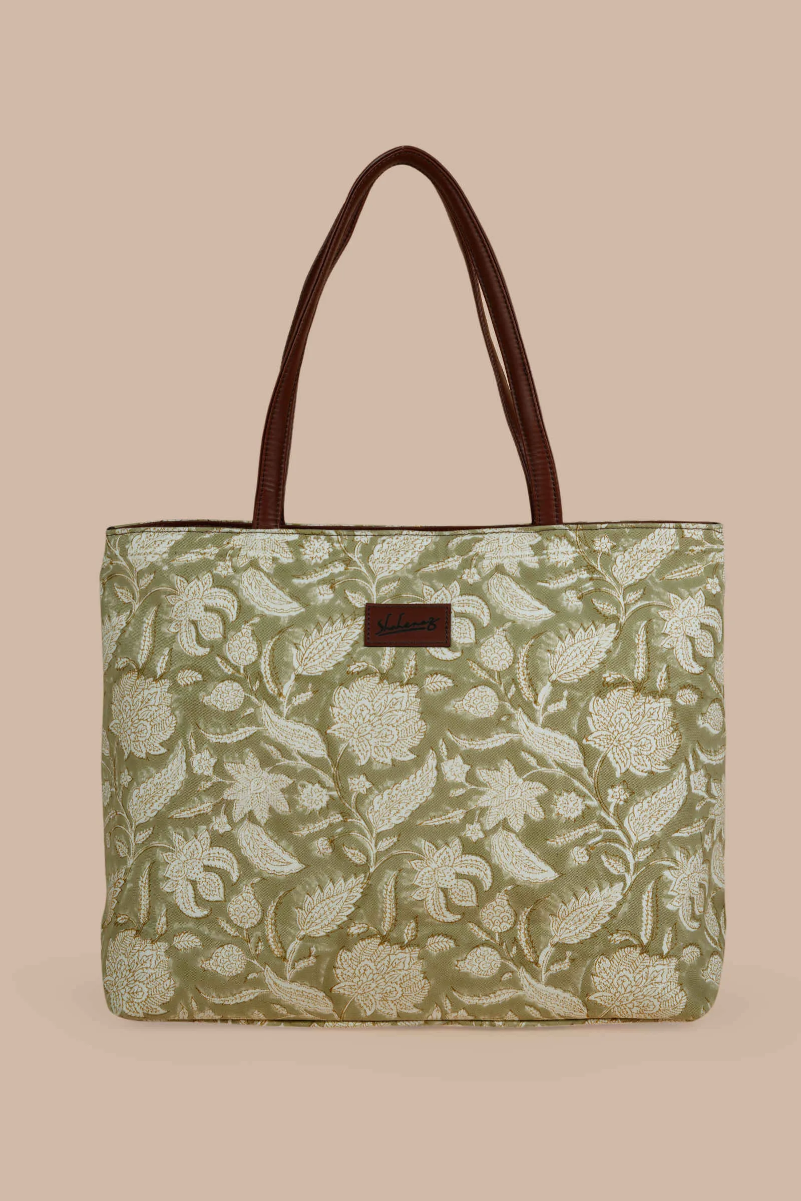 Vintage Valley Hand Block Printed Green Classic Tote Bag
