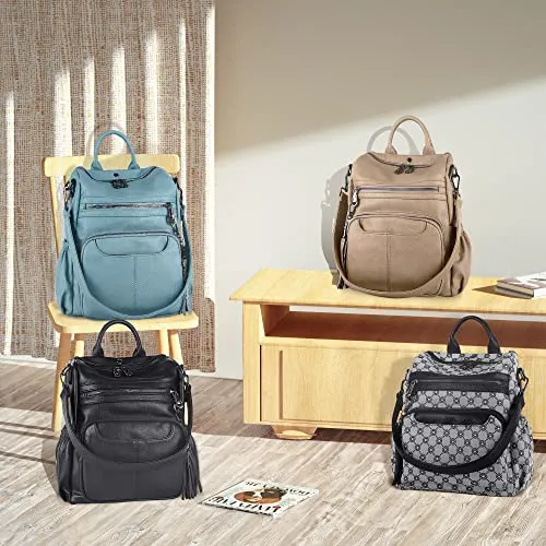 Women Bags Backpack Purse PU Leather Zipper Bags Casual Backpacks Shoulder Bags (DK8532#K273#7KHAKI)