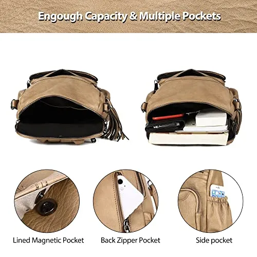 Women Bags Backpack Purse PU Leather Zipper Bags Casual Backpacks Shoulder Bags (DK8532#K273#7KHAKI)