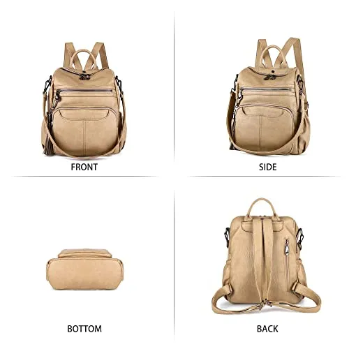 Women Bags Backpack Purse PU Leather Zipper Bags Casual Backpacks Shoulder Bags (DK8532#K273#7KHAKI)