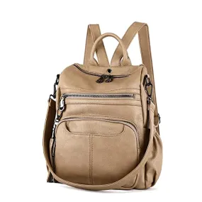Women Bags Backpack Purse PU Leather Zipper Bags Casual Backpacks Shoulder Bags (DK8532#K273#7KHAKI)