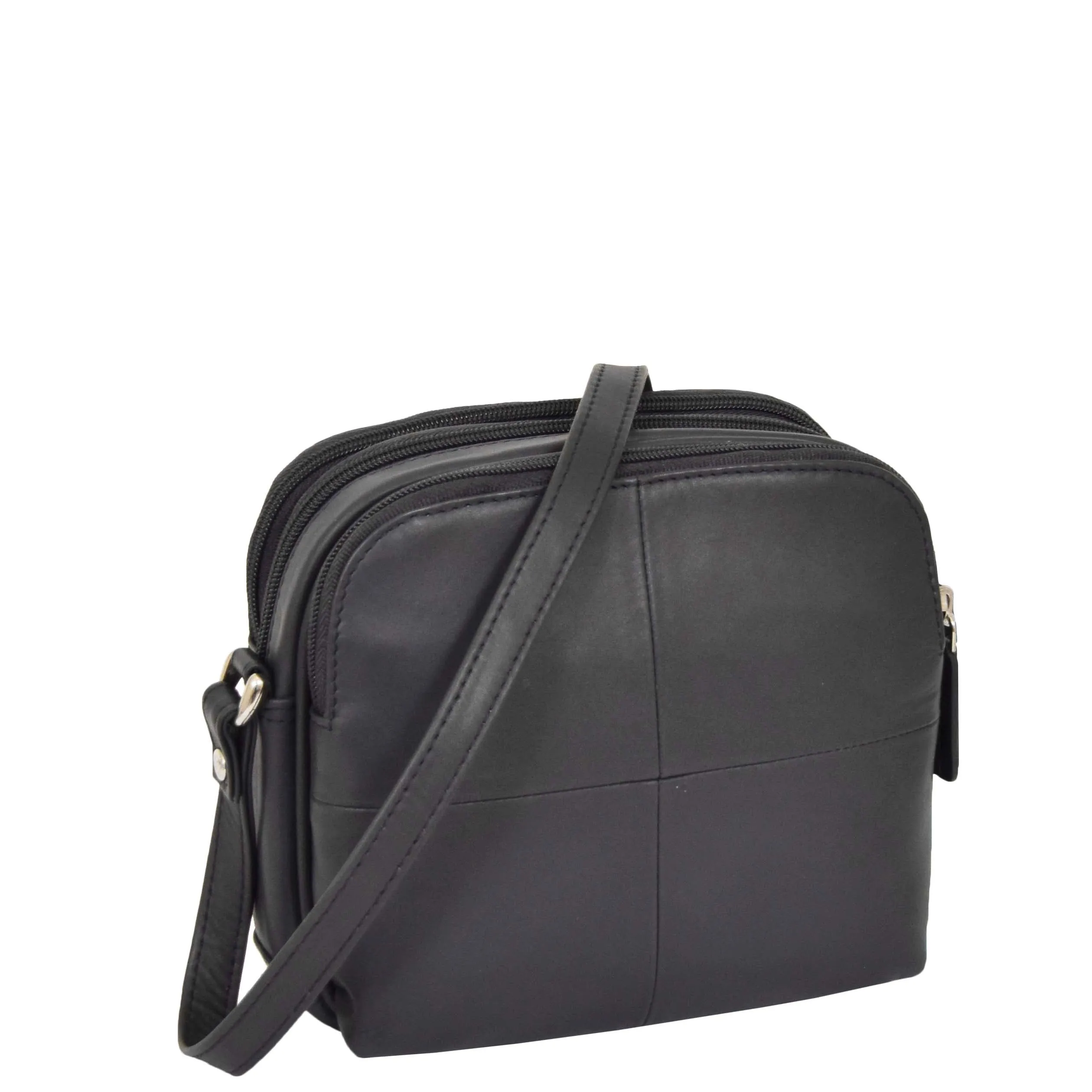 Womens Leather Multi Compartment Sling Bag Bari Blue