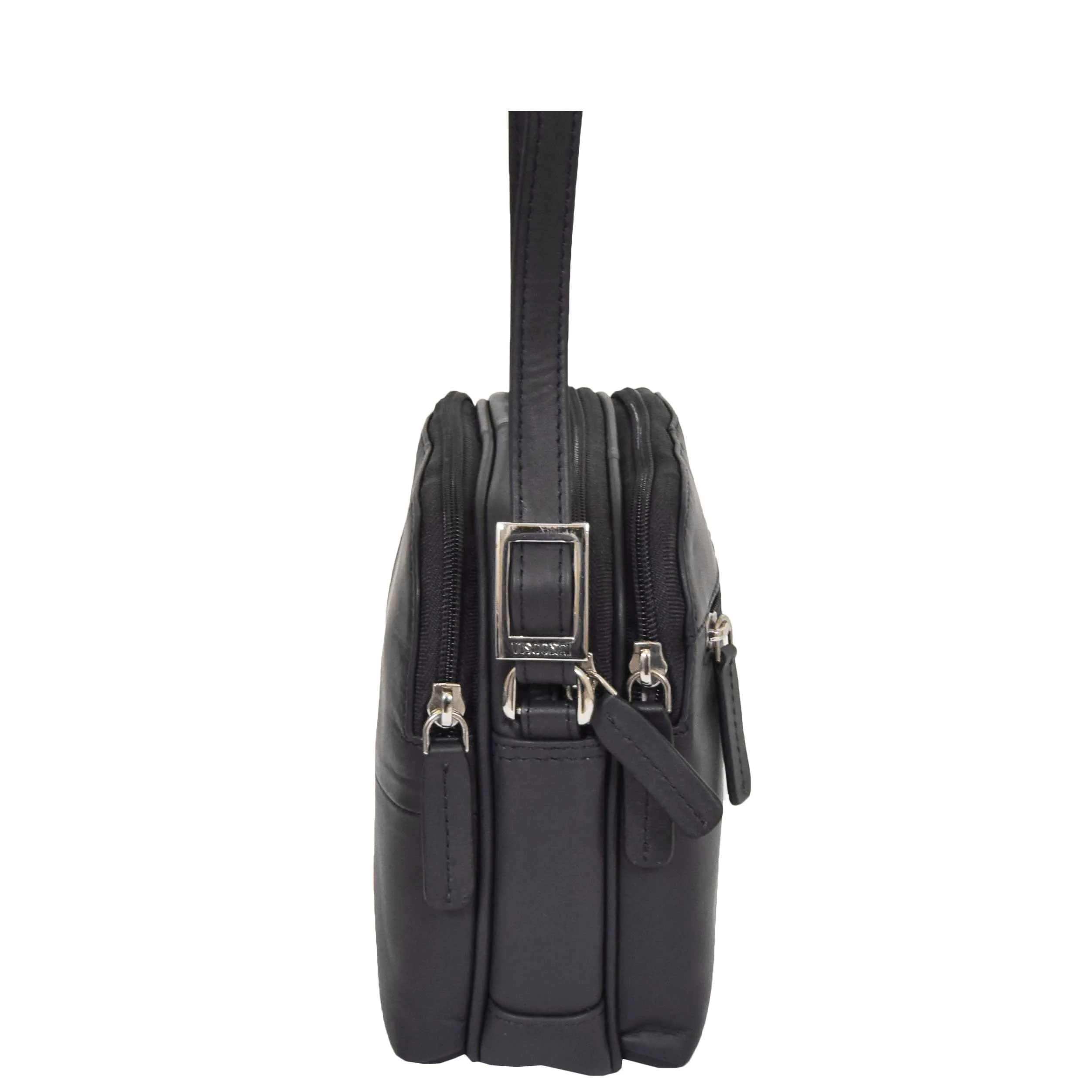 Womens Leather Multi Compartment Sling Bag Bari Blue