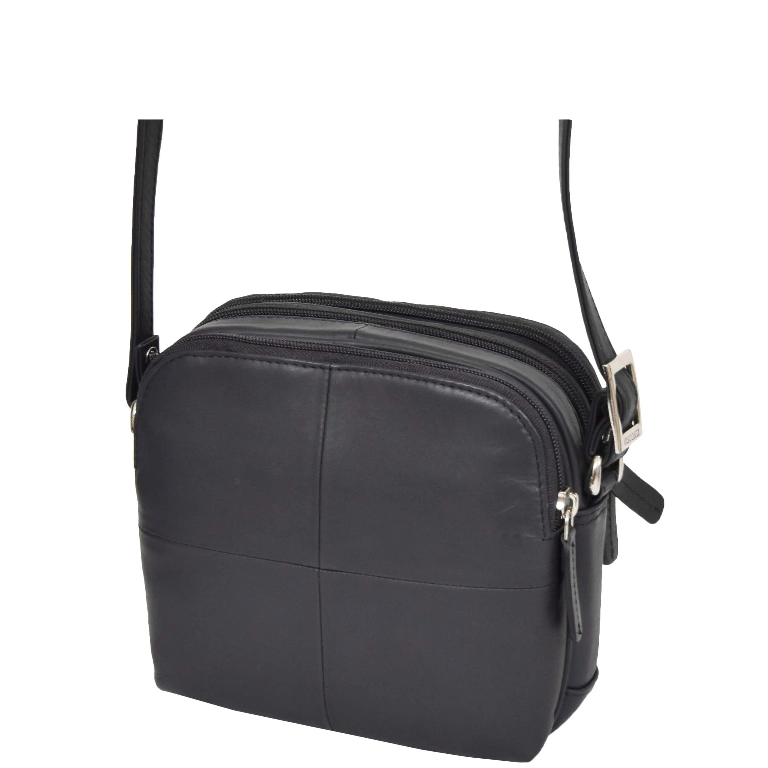 Womens Leather Multi Compartment Sling Bag Bari Blue