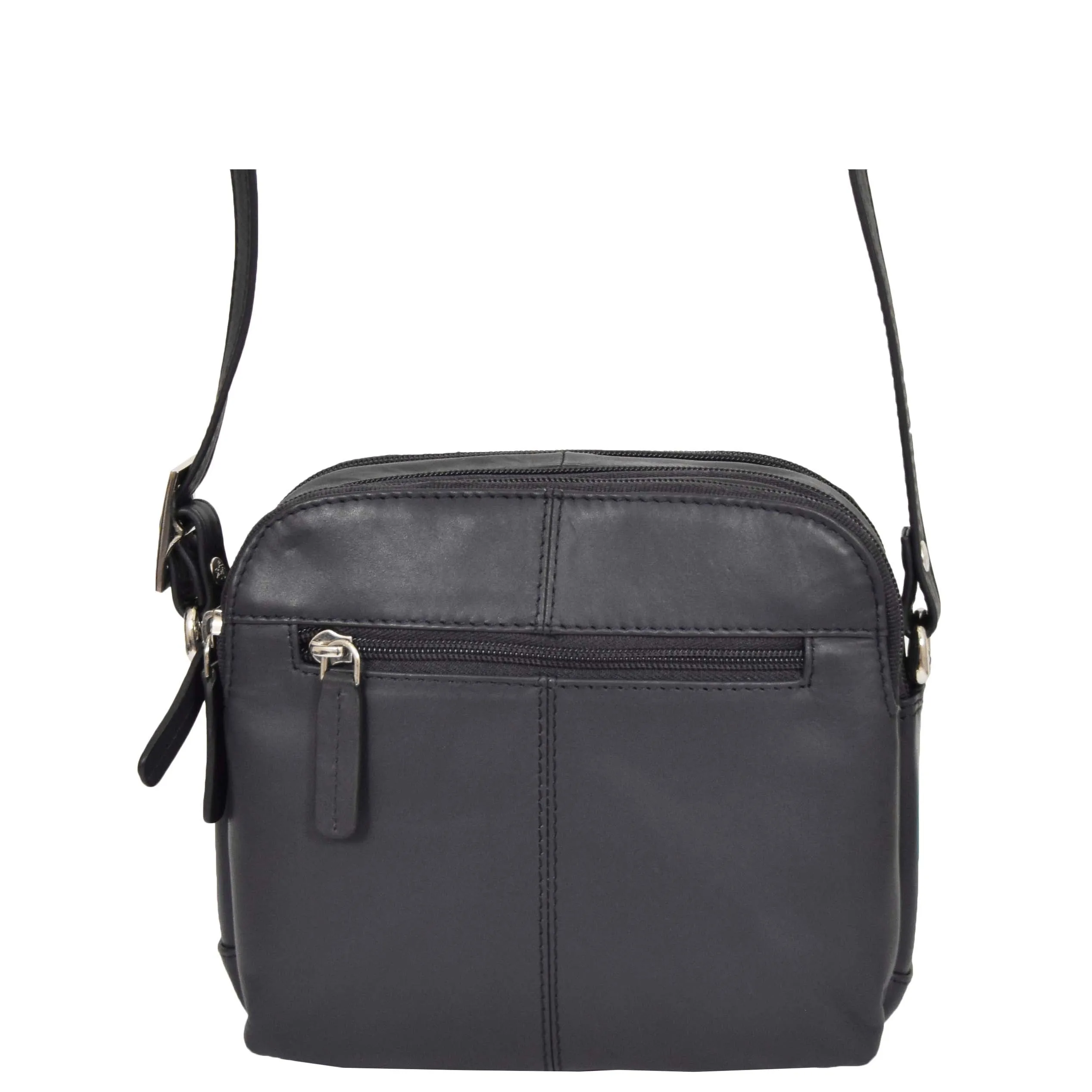 Womens Leather Multi Compartment Sling Bag Bari Blue