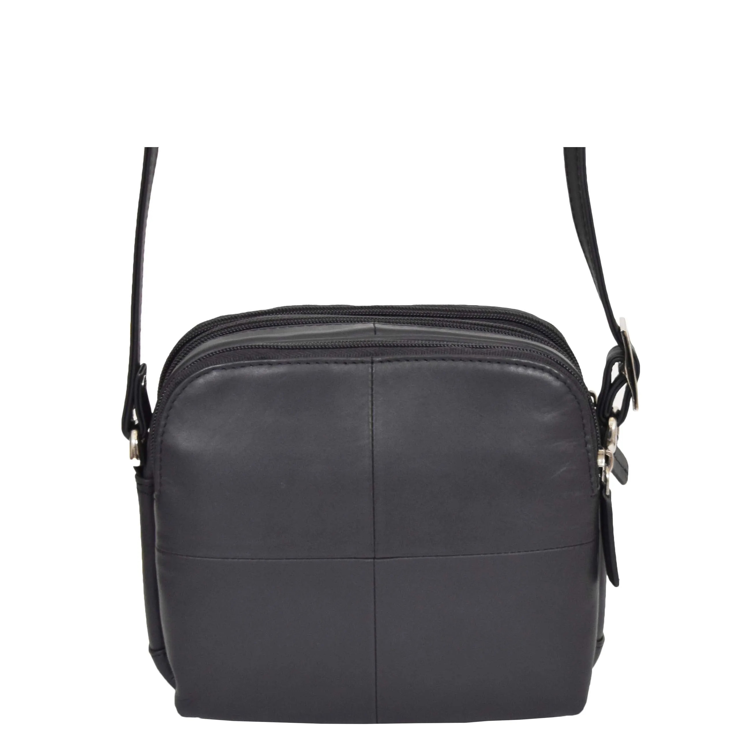 Womens Leather Multi Compartment Sling Bag Bari Blue