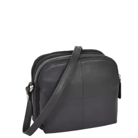 Womens Leather Multi Compartment Sling Bag Bari Blue