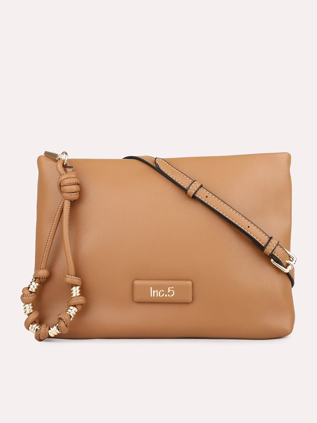 Womens Tan Solid Sling Bag